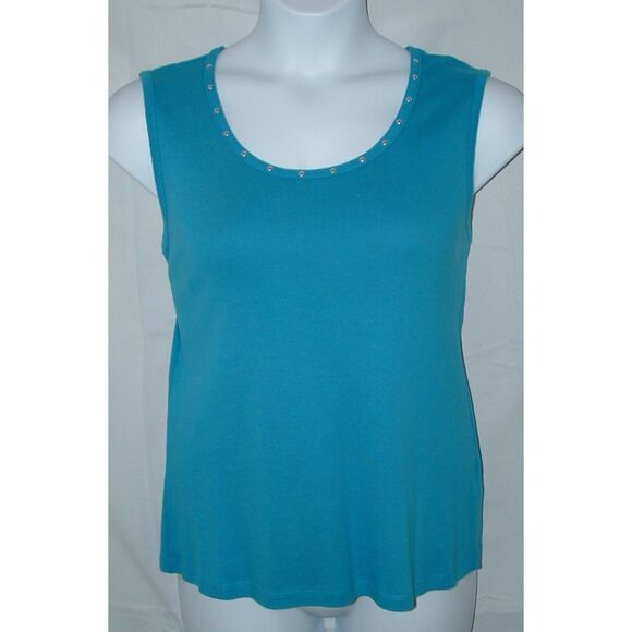 Blue Sz XL Soft Stretchy Cotton Studded Open Jacket & Tank Top 2 Pc Set RAFAELLA - Picture 4 of 7